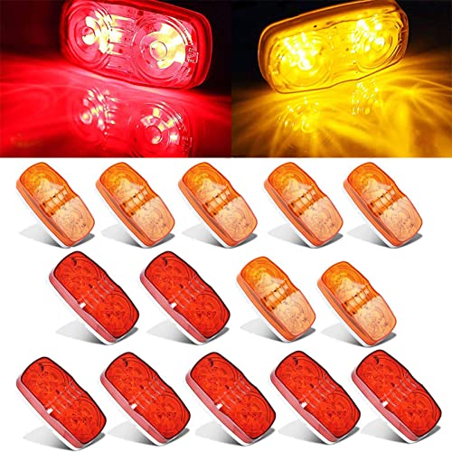 Npauto 14Pcs Trailer Marker Led Lights, 4X2 Inch Double Bullseye 7 Amber & 7 Red 10 Led Side Marker Light Indicator Surface Mount For Truck Rv Camper Led Marker Clearance Lights Sealed #TOP17