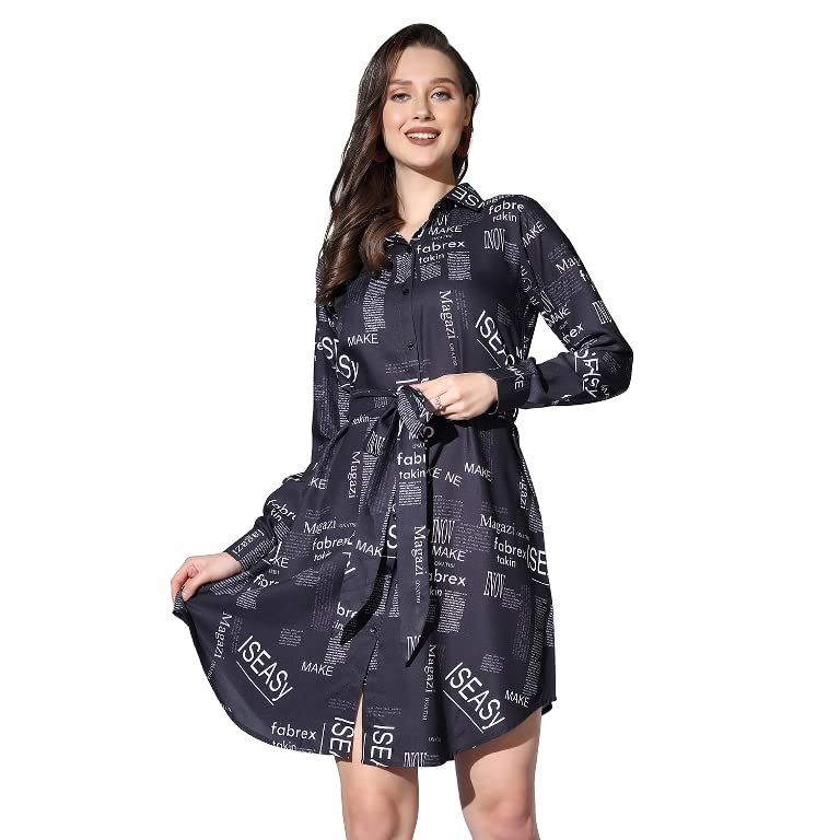 Image of Leriya Fashion Western Dress for Women | Rayon Paper Printed Dresses with Belt | Collared Neck on Button | Knee Length Dresses for Women | Ideal for Outing | Hangouts for Girls
