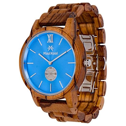 Wooden Watch for Men Maui Kool Kaanapali Collection Analog Large Face Wood Watch Bamboo Box (C2 - Blue Face)