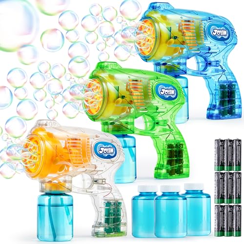 JOYIN 3 Seifenblasenpistole Set, Automatische Seifenblasenmaschine Seifenblasenpistole mit 3 Seifenblasenlösung für Kinder, Bubble Party Gefälligkeiten, Sommerspielzeug, Outdoor und Indoor Aktivitäten