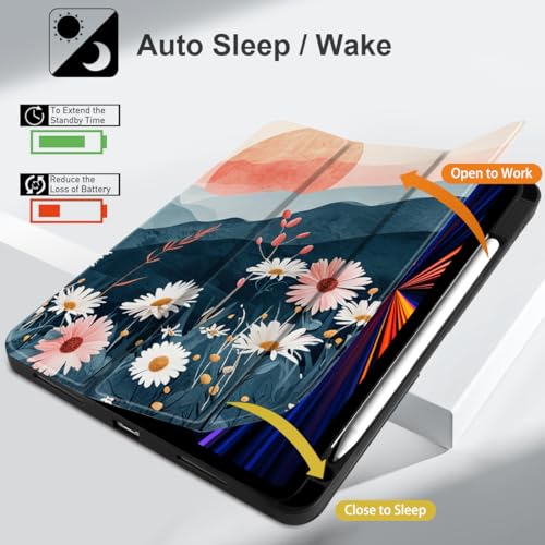 DONGKE Case for iPad 11th Generation 11 Inch 2025 (A16 Chip) & iPad 10th Generation 10.9 Inch 2022 with Pencil Holder-[Auto Wake/Sleep], Trifold Stand Soft TPU Protective Cover, Daisies by DONGKE - Image 6