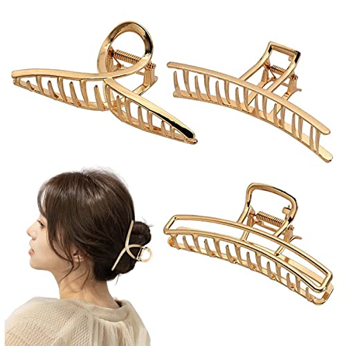 KRELIN 3 Pcs Large Metal Hair Claw Clips for Women, Non-slip Big Gold Hair Clips for Thin Hair, Strong Hold Hair Clamps for Girls Thick Hair, Fashion Hair Accessories 1 513D3qQ++iL. SL500