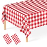 JCTHKUKU 2 Pcs Red Gingham Tablecloth, Disposable Plastic Red Checkered Table Cloth, Red & White Plaid Table Cover for Outdoor Picnic, Wedding, Baby & Bridal Shower, Birthday Party (54 x 108 Inch)