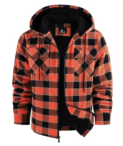 Image of SCODI Men's Flannel Jacket Sherpa Lined Plaid Fleece Hoodies Zip Up Coat | Winter Warm Outwear, Thick Sweatshirt, Outdoor, Ski, Hiking, Sports, Work, Office, Daily Wear, Machine Wash, with 4 Pockets