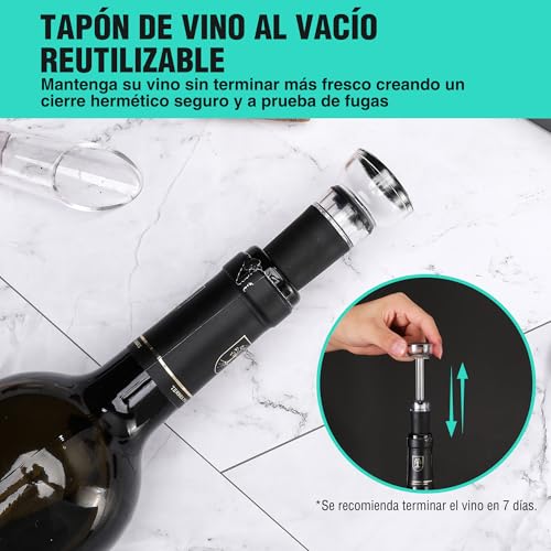 HAUSHOF Sacacorchos Eléctrico Recargable 6 en 1, Abridor de Vino Automático con Cortador de Láminas, Tapón al Vacío, Vertedor, Cable USB-C y Base, Set Completo de Saca Rolhas para Regalo - imagen 5