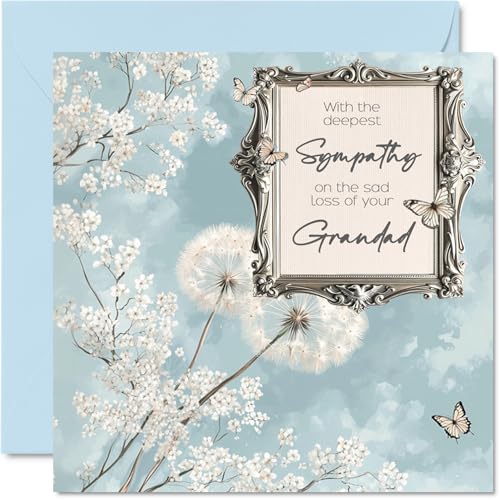 Stuff4 Tarjetas de condolencias – Tarjeta de condolencias más profundas, pérdida de tu abuelo, tarjetas de duelo para adultos, 145 mm x 145 mm, tarjeta de condolencias pensando en ti, tarjetas de