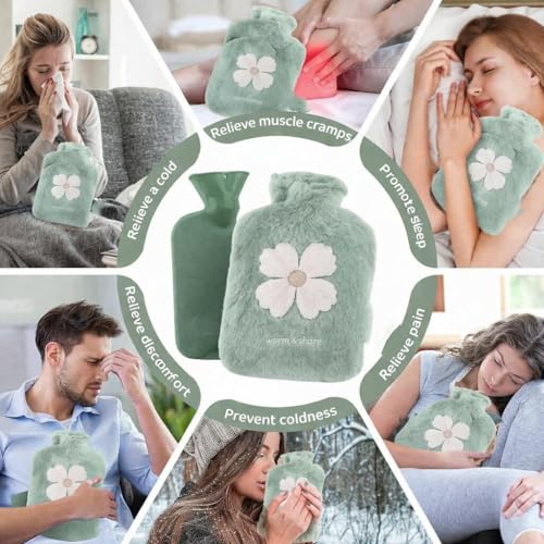 Image of Nuvex Hot Water Bottle with Plush Fur Cover 1 Litre Leakproof Rubber Bag for Period Cramps, Back Pain & Muscle Relief Reusable Heating Pad for Bed & Winter Comfort Hot & Cold Compress for Injury & Swelling Relief