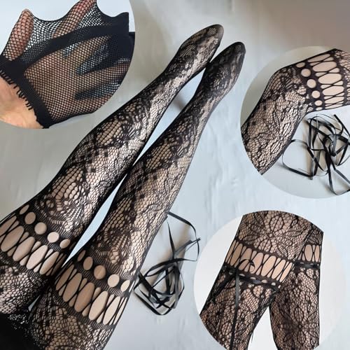 Image of Black Sheer Tights Y2K High Waist Pantyhose with Bows Patterned Stockings for Women