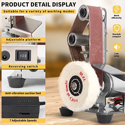 Nuodunco Mini Belt Sander - Electric Bench Grinder 13 X 1.2Inch Sailboat Model Sanding Machine Kit 7 Adjustable Speed For Diy Woodworking, Resin Polishing, Jewelry Making (Plus Kit) #TOP6