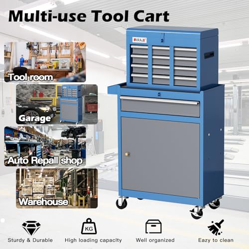 Tool Chest 7-Drawer | 40\'\' Large Rolling Tool Chest with Wheels | Detachable Top Metal Tool Box | Garage Storage Cabinet for Repair Room,Warehouse | Rolling Tool Box with Hooks,Liners,Tray Divider