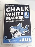 Linkgood Flüssige Kreide Weiß, 6er Pack Kreidemarker mit 6 verschiedenen Spitzen (1-10mm), Rückstandslos Abwischbar & Wasserbasiert Fenstermalstifte für Tafeln Glas Spiegel Kreative Projekte