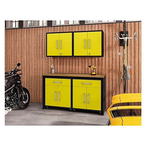 Image of Manhattan Comfort Eiffel Garage Cabinets and Storage System, Set of 5, Yellow