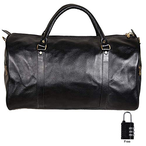 Image of RICHSIGN Leather Accessories 24 litres Duffle Bags for Men Travel (Black) (Weight-1 KG /1000 GR)(Dimension = H- 12 x L- 20 x W- 8 Inch)