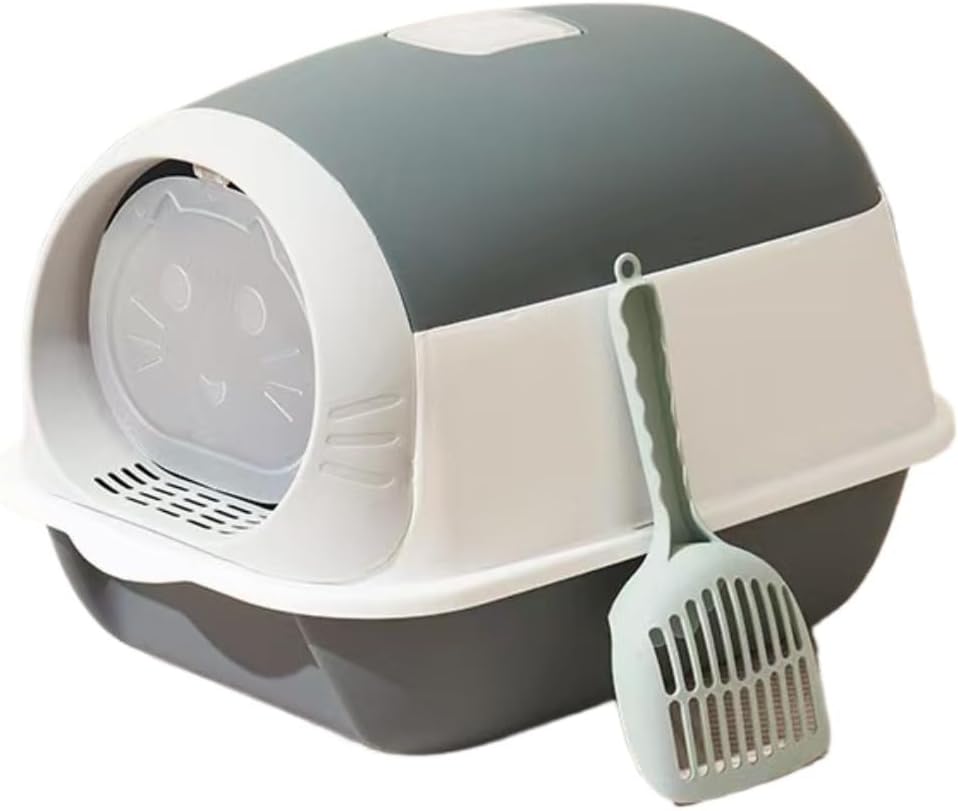 Fully Enclosed Cat Litter Box with Lid - Detachable Design, Easy Installation, Ideal for Small Animals and Rabbits, 19.7" L x 14.2" W x 13.8" H (Gray)