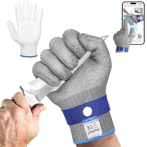 AmzFirst Schnittschutzhandschuhe küche Leistungsfähiger Level 9 Schutz Touchscreen Edelstahl Draht Metall Mesh Arbeitshandschuhe Kettenhandschuh Austernhandschuh 1 Stück größe 12/XXXL