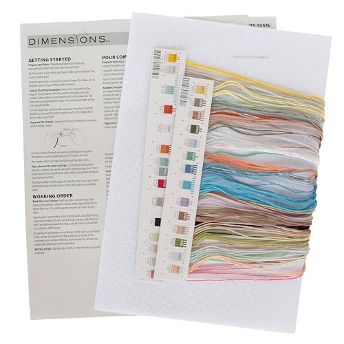 Image of Dimensions 70-35446 Beach Huts Counted Cross Stitch Kit, 8 inch x 7 inch, 16 Cnt. White Aida, 4 Pieces