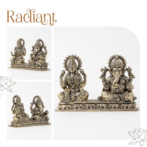 Image of Habere India-All the Cultures Fabricating India Brass Lakshmi Ganesh Idol Set for Pooja Room | Pure Brass Lakshmi Ganesh Murti for Home | Decorative Statue for Mandir (Design08: L10 x W3 x H6.5 cm)