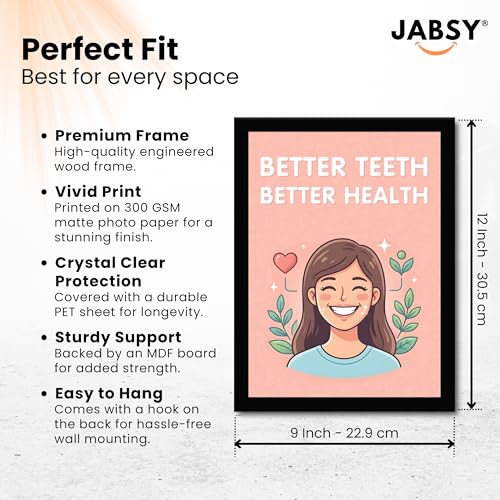 Image of JABSY Dentist Dental Gift Quote Frame Doctor Hospital Health Medical Wall Decor Poster Framed Gift (12X9 Inch Frame) (Teeth)