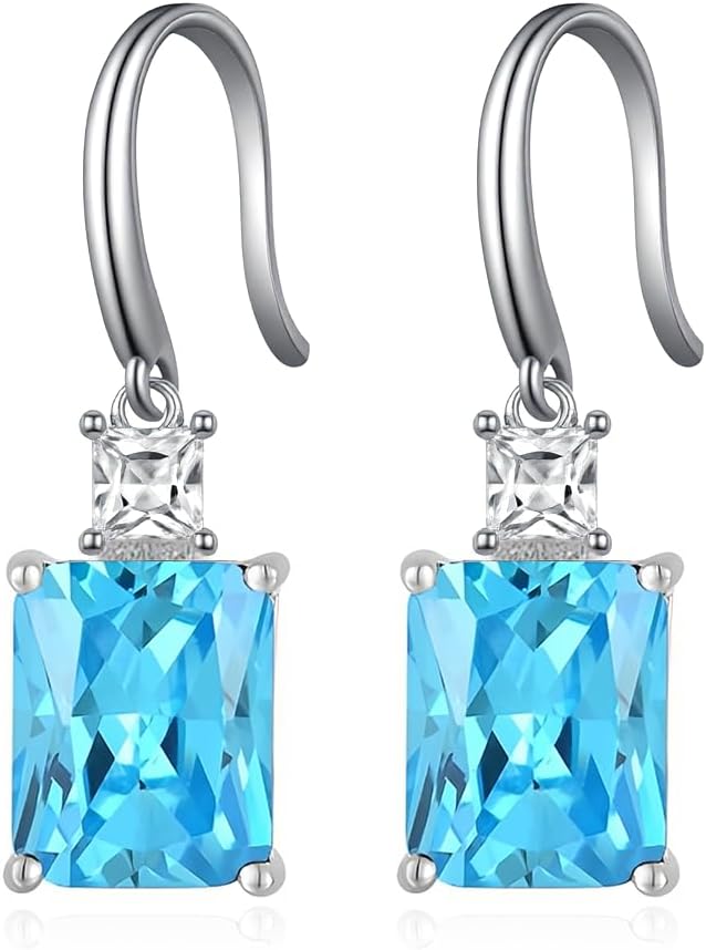 Sterling Silver Birthstone Earring For Woman -Dangle Earrings Jewelry Birthday Gifts for Women,Girlfriend,Wife,Mom - Graduation, Friendship,Birthday, Anniversary