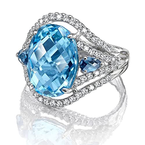 925 Sterling Silver Luxury Fashion Ladies Aquamarine Ring Anniversary Celebration Round Cut Simulation 5A Moissanite Engagement Ring CZ Women's Wedding Ring Zircon Ring 624 (10)