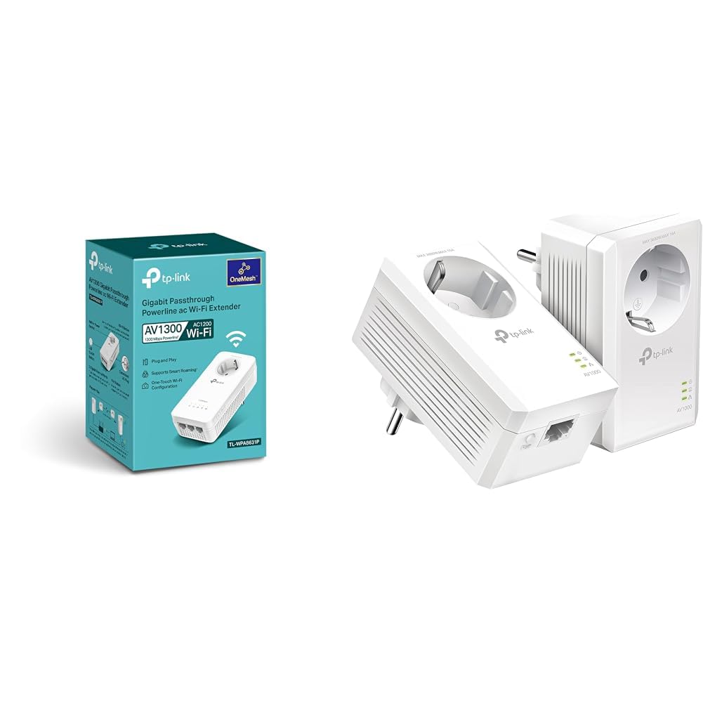 TL-WPA8631P & TP-Link CPL 1000Mbps z 1 portem Gigabit i zintegrowanym gniazdem typu F, obudowa CPL Zestaw 2, TL-PA7017P KIT