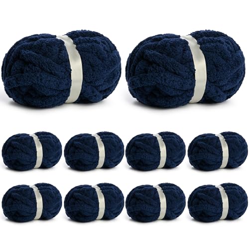 Image of 10 Pack of Jumbo Chunky Yarn for Hand Knitting,10# Super Bulky-Fluffy Chenille Yarn, 220 yds /70.5 oz Soft Thick Yarn for Crocheting Chunky Knit Throw Blankets.(Denim Blue)