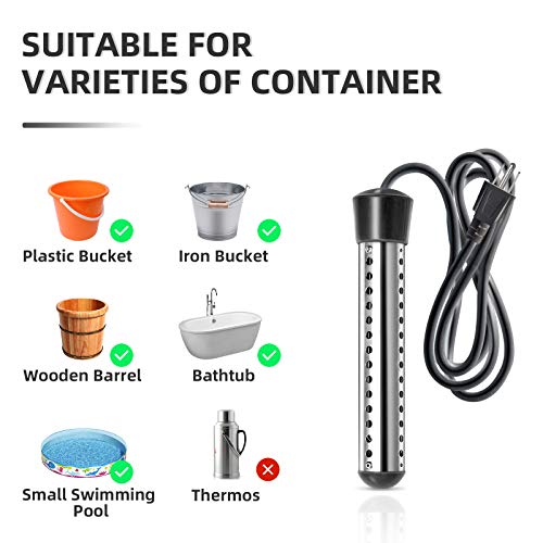 Immersion Water Heater,GESAIL Submersible Water Heater 304 Stainless Steel Guard, Pool Heaters For Above Ground Pools To Heat 5 Gallons Water In Minutes (Black) - Thumbnail 7