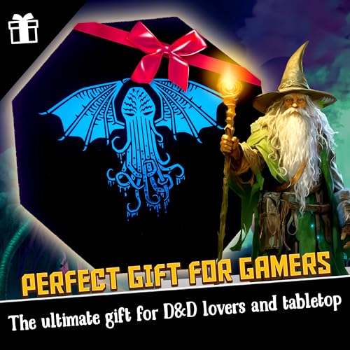 Fantasydice - Thulhu Tome Blue - Würfeltablett - 20,3 cm achteckig mit Deckel und Würfelfel-Bereich - für 5 Sets (7 Würfel-Set/Standard) für alle Tisch-RPGs wie D&D, Call of Cthulhu, Shadowrun.