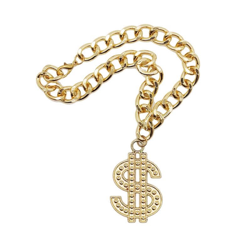 43 cm luxuriöse Goldkette für Hunde, Dollar-Metallhalsband, Haustierzubehör, Hundezubehör, praktisch und geschickt, Zink, Kein Edelstein