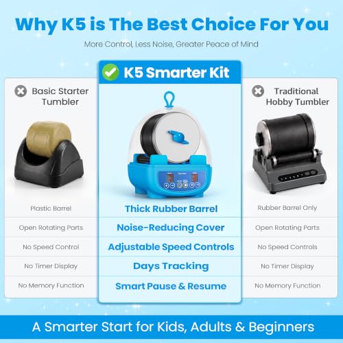 Image of KomeStone K5 Rock Tumbler for Kids & Adults, Quiet Rock Polisher, Ages 6+