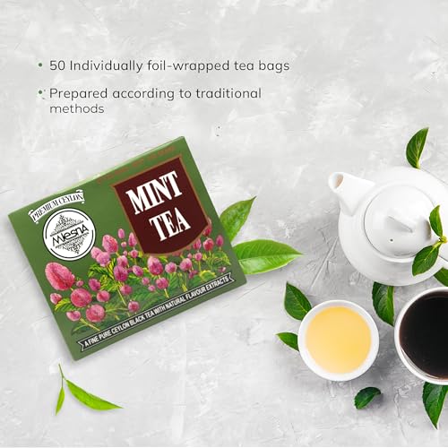 Image of Mlesna Mint Black Tea 100g | 50 Foil-Wrapped Tea Bags | Pure Ceylon Black Tea | Rich in Antioxidants | Imported from Sri Lanka