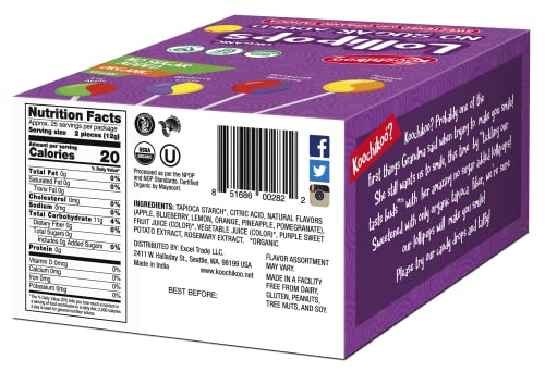 Koochikoo Organic Lollipop Variety Box, Assorted Fruit Flavor - Sugar Free, Gluten Free, Vegan - 50 Count #TOP1