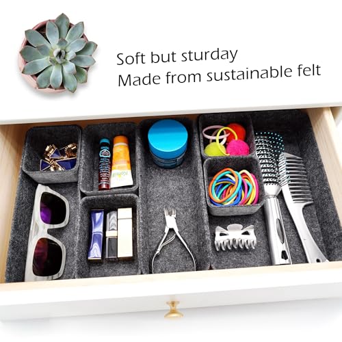 Image of Welaxy Minimalist Felt Desk Drawer Organizer 8-Piece Charcoal Storage Bins