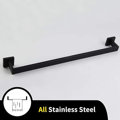Miniatura 8 de GERZWY Toallero de baño de estilo contemporáneo de 24 pulgadas, barra de toalla de baño de acero inoxidable, montaje en pared, negro mate FG160160-BK