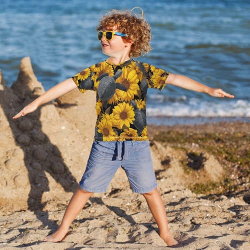 Boys Short Sleeve T-Shirts Sunflower Turtles Sea Rashguard Kids Swim Shirts Sun UPF 50+4