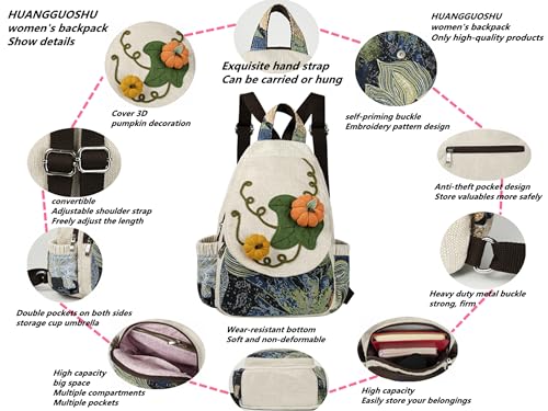 Image of Travel Bags for Women Mini Cute Boho Coquette Vintage Handmade Adjustable Strap Fashion Western Hemp College Backpack Hiking Bag Personal Item Travel Bag Pumpkin