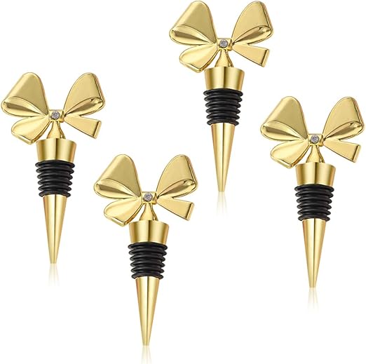 Wine Stopper Set,Bowknot Wine Bottle Stopper,4 Pack Decorative Removable Cute Bow Wine Bottle Stopper, Reusable Vacuum Bottle Corks with Silicone Seal for Halloween, Women, Gift, Holiday Party