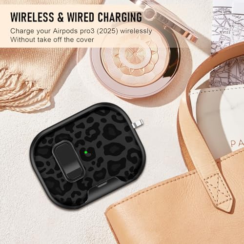 Image of Compatible Airpods Pro 3 Case (2025) with Phone Stand & Cleaner Kit,Cute Soft Silicone Lock Clip Apple AirPods Pro 3rd Generation Case, Airpod Pro 3 Cover with Keychain for Women /Girls,Leopard Print