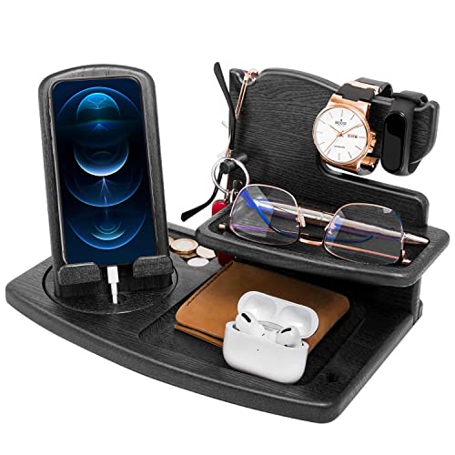 Gifts for Men Unique Wood Phone Docking Station Bedside Organizer Mens Gifts for Christmas Gifts for Husband Wife Anniversary Dad Birthday Gifts for Men Nightstand Male Idea Gadget Xmas Gifts for Dad