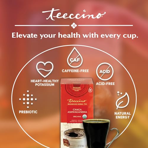 Teeccino TEE45021 Chaga Ashwagandha Tea - Butterscotch Cream - Organic Mushroom Adaptogenic Herbal Tea, 3X More Herbs Than Regular Tea Bags, Prebiotic, Caffeine Free, Gluten Free thumb #3
