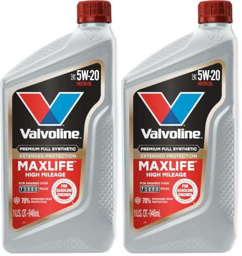 Image of Valvoline MaxLife Extended Protection High Mileage 5W-20 Full Synthetic Motor Oil 1 Quart (Pack of 2)