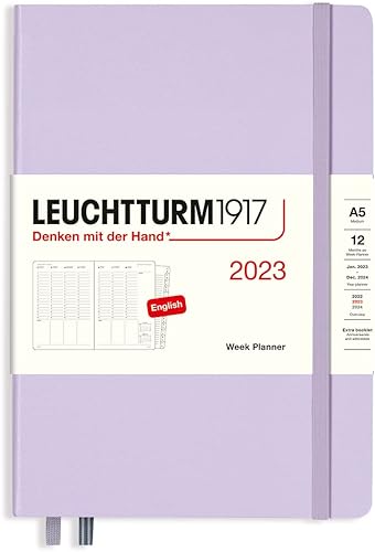 LEUCHTTURM1917 - Planificador semanal mediano (A5) 2023 con folleto extra, lila (1 de enero - 31 de diciembre de 2023)