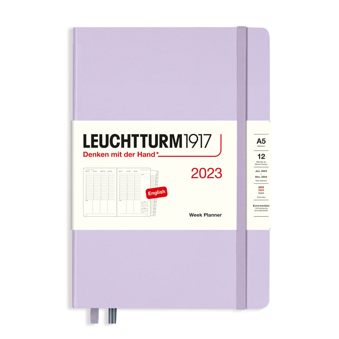 LEUCHTTURM1917 365986 Weekly Planner Medium (A5) 2023, 12 Months, Lilac, English