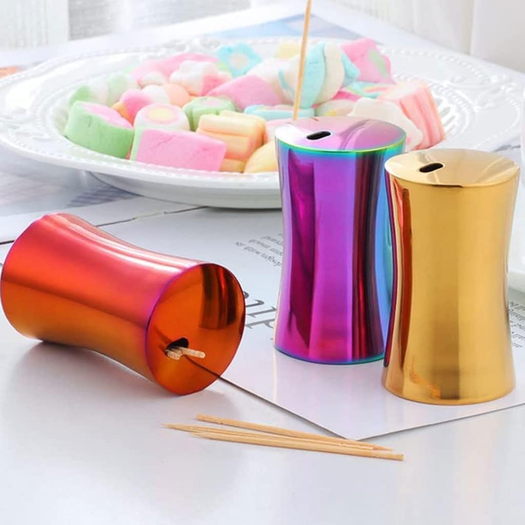 Ceramic Toothpicks Container ，Plastic Toothpick Case，Fashion Stainless Steel Toothpick Holder Desktop Cute Toothpick Dispenser Toothpick Holder Dispenser Home Restaurant Portable Chic(Dazzling)