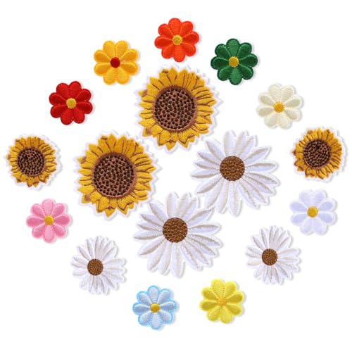 Mozeat Lens 586866_1_H23ELIGJ Iron On Patches, 17 Pcs Sunflower Iron Patches Versatile Embroidery Patches Daisy Flowers Sew cover