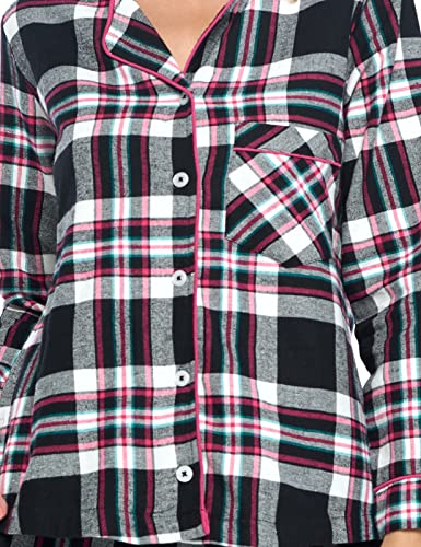 Ashford & Brooks Women's Flannel Plaid Pajamas Long Sleeve Button Down Pj Set, Black/Pink Plaid, 3X-Large #TOP3