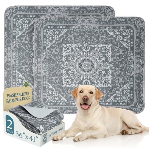 Image of Homimp Washable Pee Pads for Dogs, 2 Pack Reusable Puppy Pads Waterproof, Absorbent and Leakproof Dog Pee Pads, Non Slip Puppy Training Pads, Pet Mat for Floor, Crate, Couch, Whelping,Grey, 36 inchx41 inch