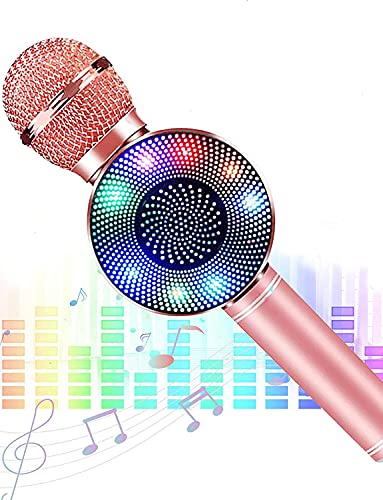 カラオケマイク ワイヤレスマイク USB充電式 マイク ライト付き 伴奏機能付き 音楽再生 録音可能 1800mAh大容量 家庭用 Android/iponeに対応
