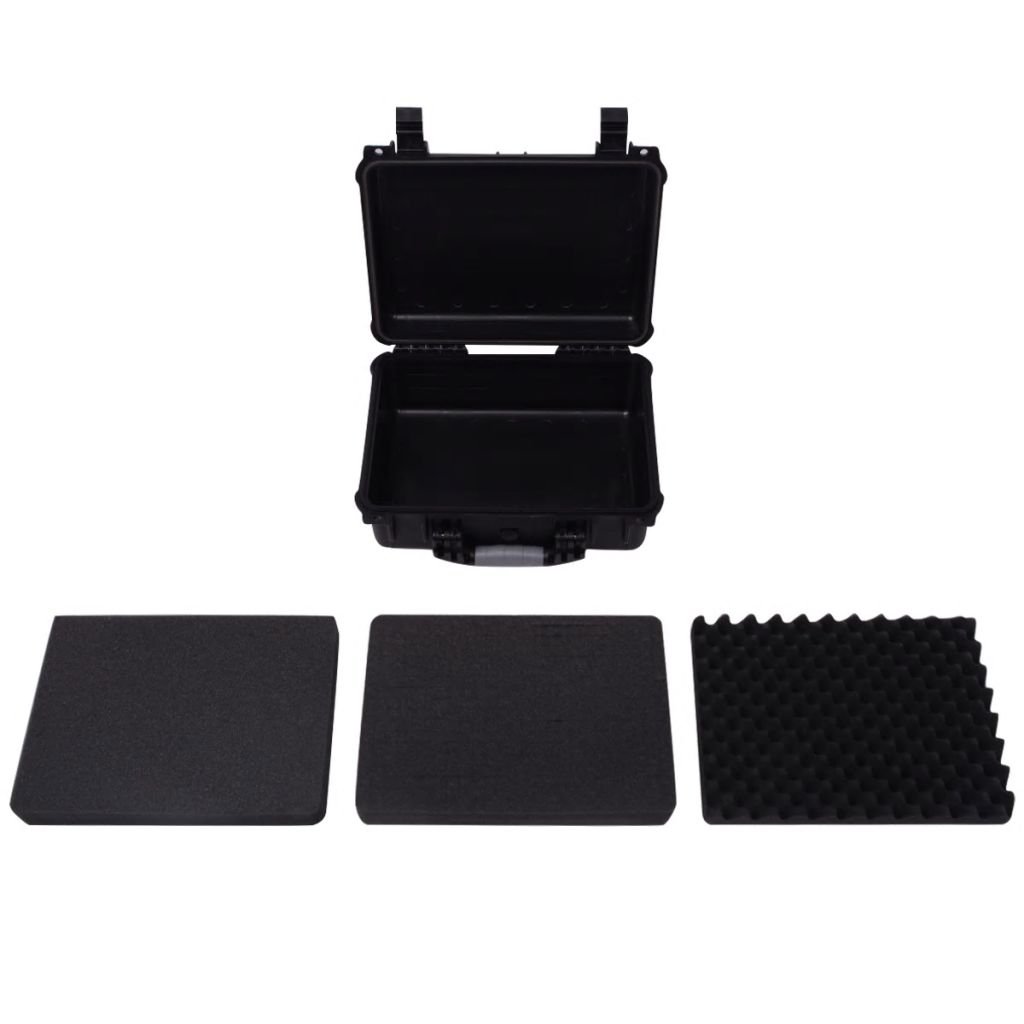 Universalkoffer mit 3 Schaumstoff Schutzkoffer Transportkoffer Koffer aus Polypropylen und ABS mit einem Druckventil ausgestattet 40,6x33x17,4cm Schwarz