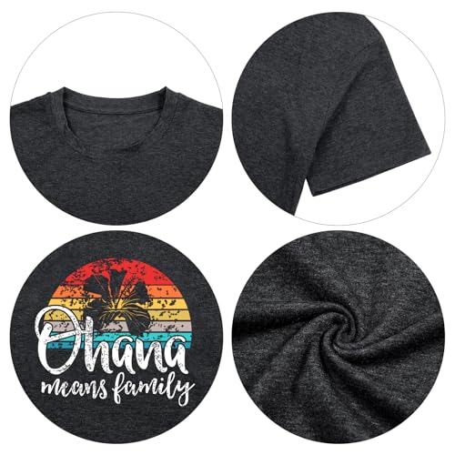 Image of Ohana Means Family Tshirt Women: Hawaii Tropical Graphic T-Shirt Summer Vacation Short Sleeve Tee Top